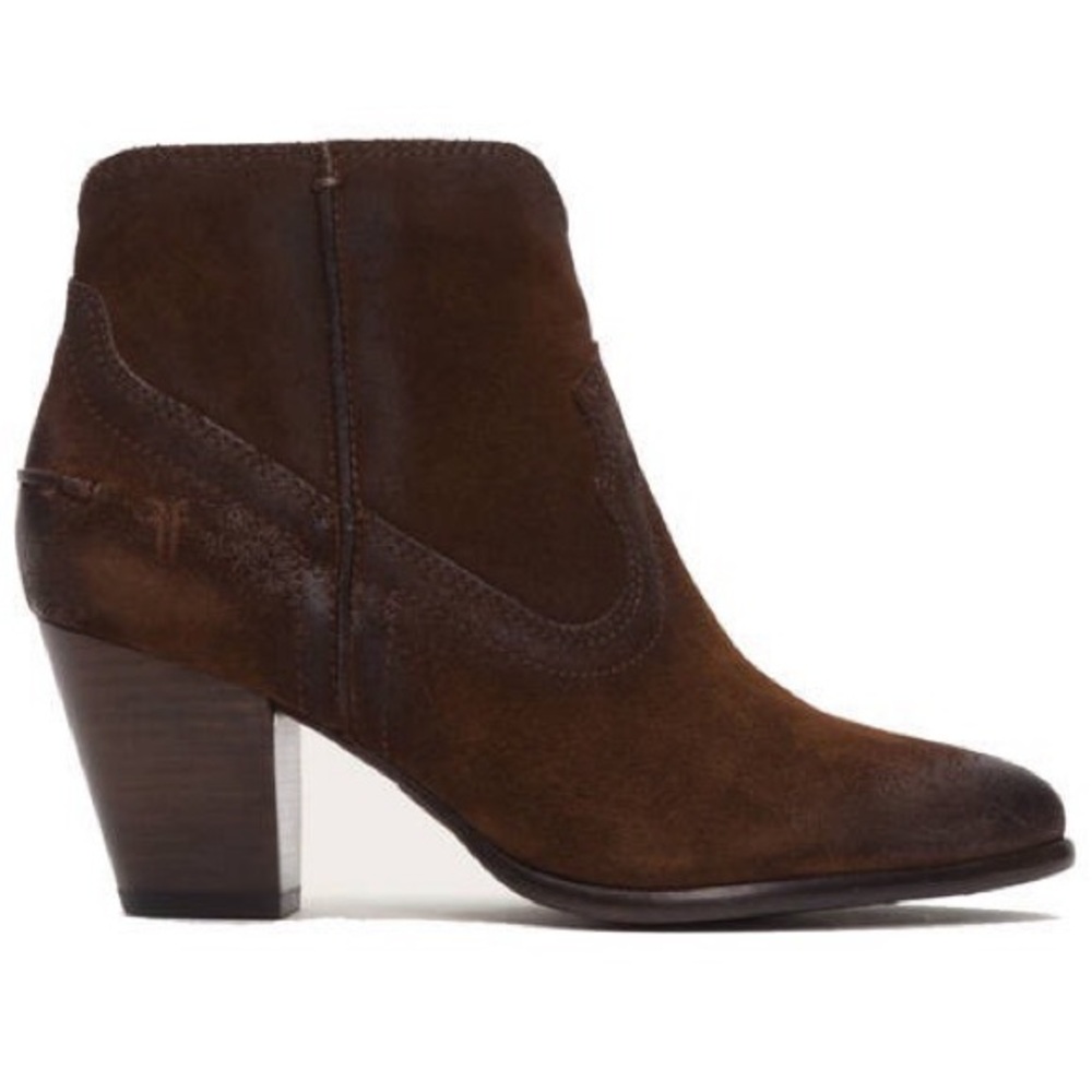 Frye Renee Brown Suede Leather Zip Short Ankle Seam Boots Bootie Brown 8.5